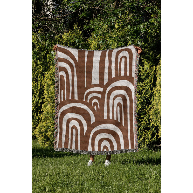 Jeté en coton à imprimé abstrait Lyno, Brun rouille, 60 po x 80 po
