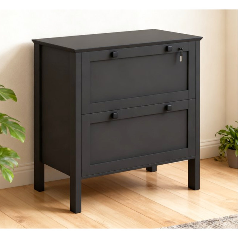 Classeur suspendu réglable à 2 tiroirs, panneau de particules noir pour la maison et le bureau, tiroir verrouillable, imprimante de table ou scanneur L 31,1 po x l 15,7 po x H 28,3 po, limite de poids de 132 lb
