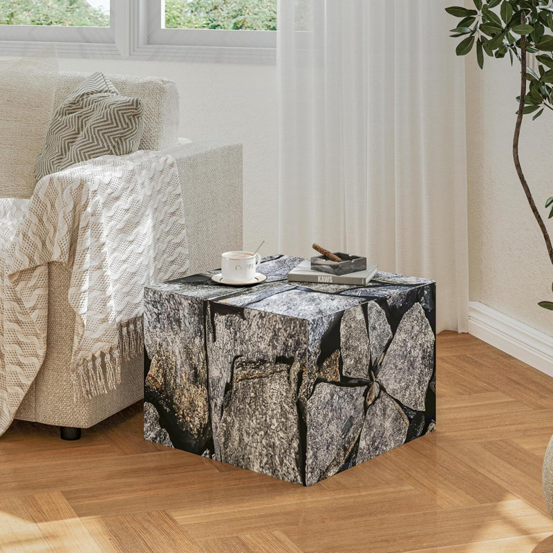 Cube Ottoman Footstool, Marble Stone