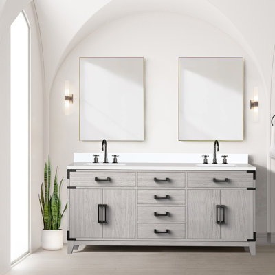72" X 22" Double Bath Vanity, White Oak, Quartz Top, Interior Space 72 In. Oak Vanity With Top And Two Drawers, Soft Close