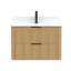 Meuble-lavabo cannelé en chêne doré avec lavabo intégré et quincaillerie noire