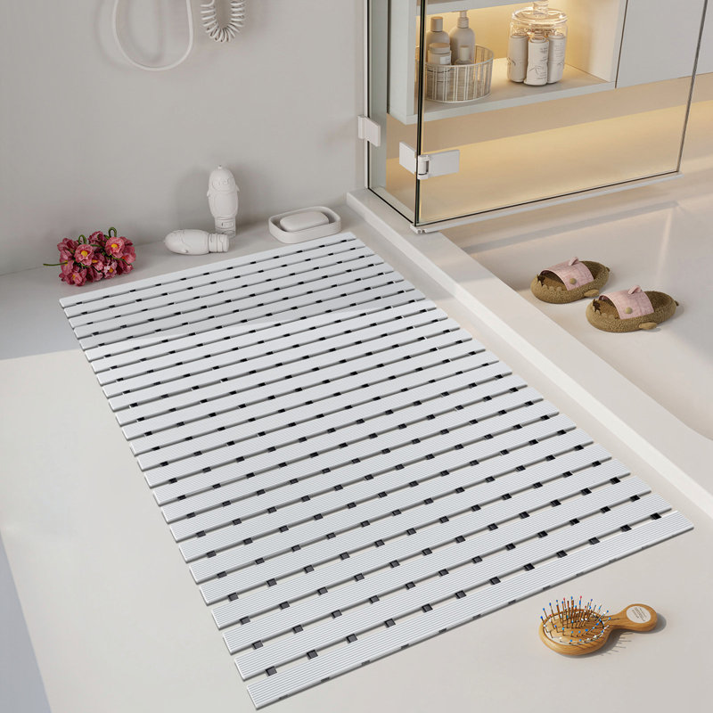 Tapis de douche antidérapant facile à ranger (36 po x 24 po), Gris