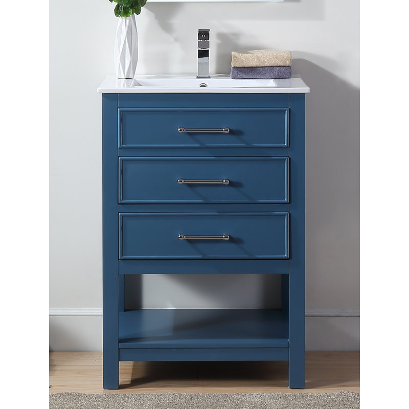 Lauryn 24.02 " W Freestanding Standard With Ceramic Top, Teal Blue