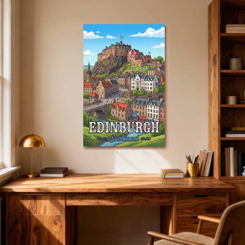 Scénique et paysages urbains Château d'Edimbourg Paysage urbain Drapeau de l'Écosse, rivière, bâtiments, ciel