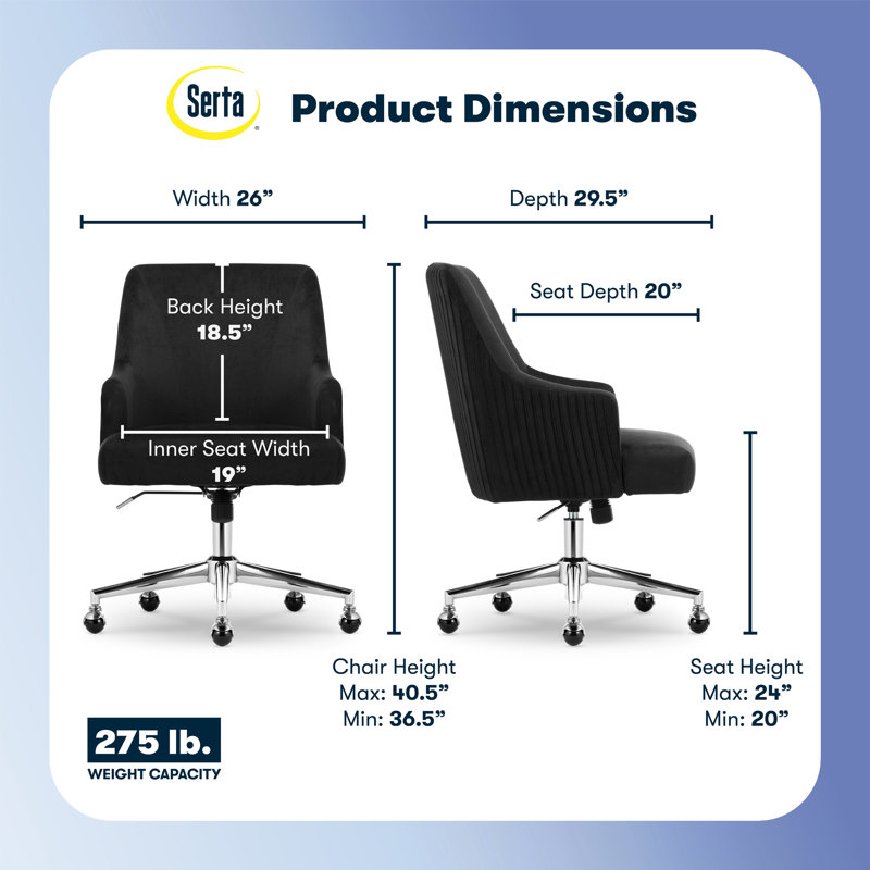 Black Velvet Mid-Back Swivel Task Chair with Metal Base