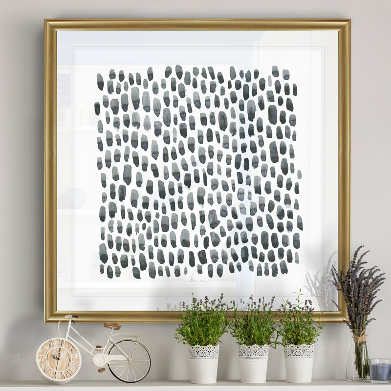 «Blue Gray Tessera I», peinture sur toile, Cadre noir, H 17,5 po x l 17,5 po x P 1,5 po