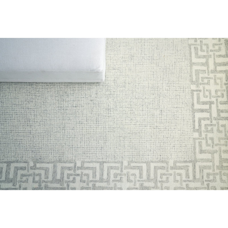 Caprice Oriental Handmade Wool Aqua Area Rug, Rectangle 10' x 14', Silver/Ivory