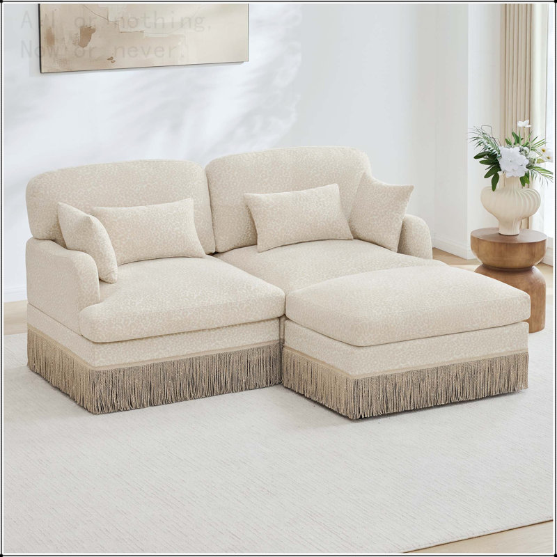 Canapé modulaire en chenille à imprimé léopard, 2 sièges en forme de L, Beige Chenille