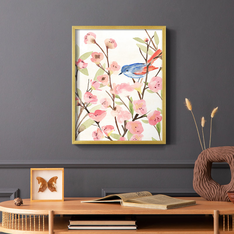 «Cherry Blossom Perch II», reproduction encadrée - bois massif, H 28 po x l 22 po
