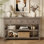 Console Nibbi 47 "avec structure et pieds en bois, 3 tiroirs et 2 tablettes ouvertes gris