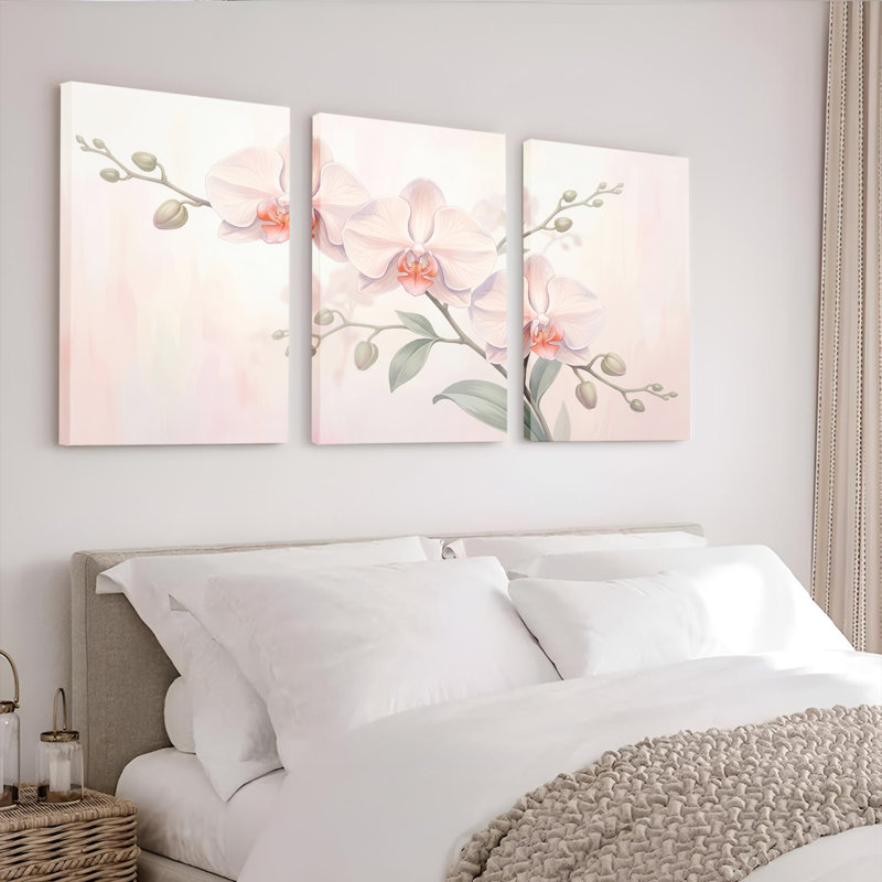 Ensemble de 3 tableaux sur toile représentant des orchidées en fleurs, pour la décoration du salon et de la chambre., 1218