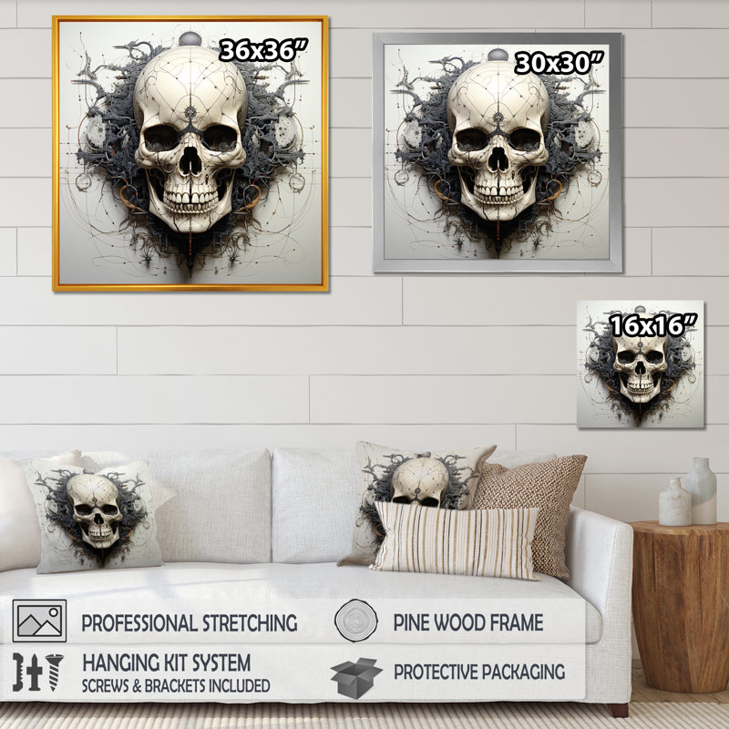 Art of the Skull II sur impression sur toile, Cadre doré simple, H 30 po x l 30 po x P 1 po