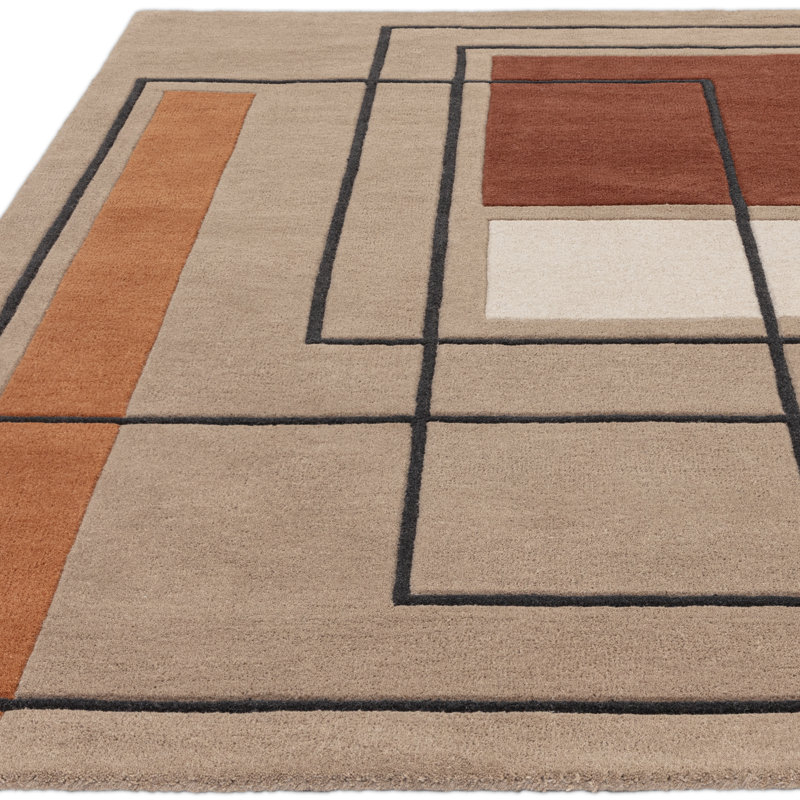Gina Geometric Wool Hand Tufted Area Rug, Rectangle  120 x 170 cm, Beige/Orange