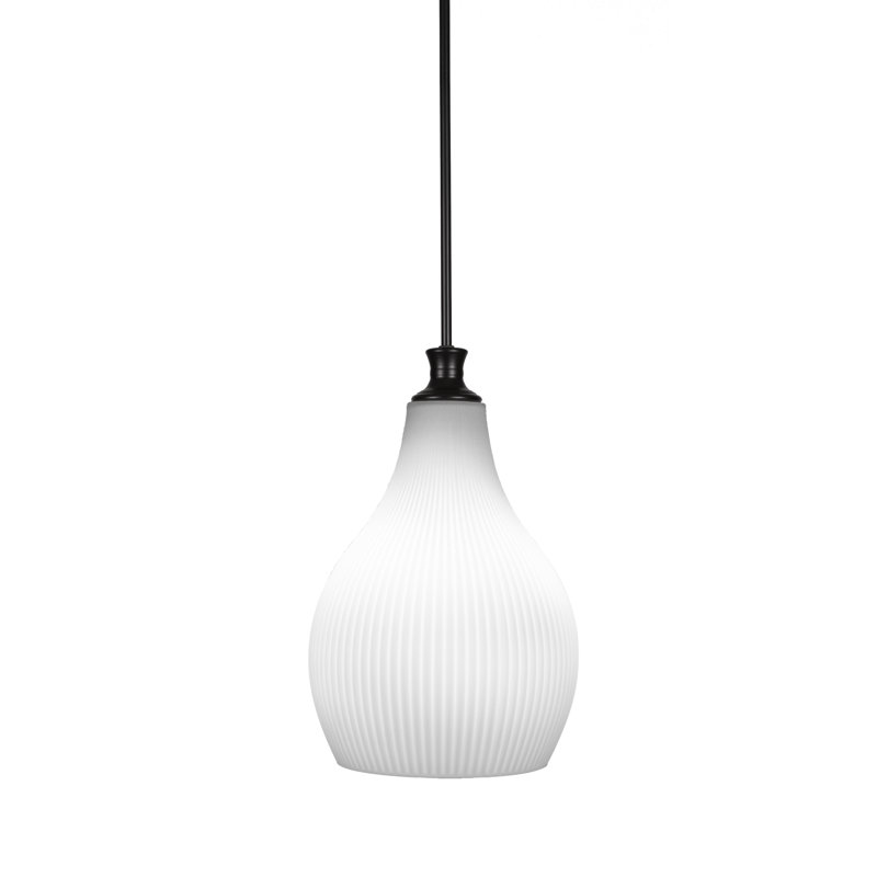 Carina Stem Hung Pendant With 12.25" Glass, Matte Black, Frosted