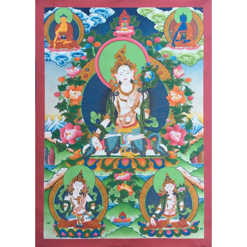 Assise blanche Tara Thangka (Thangka sans brocart)