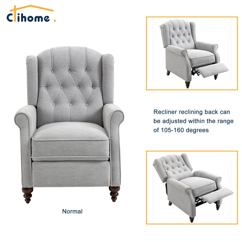 Gray Velvet Upholstered Recliner with Button Tufting