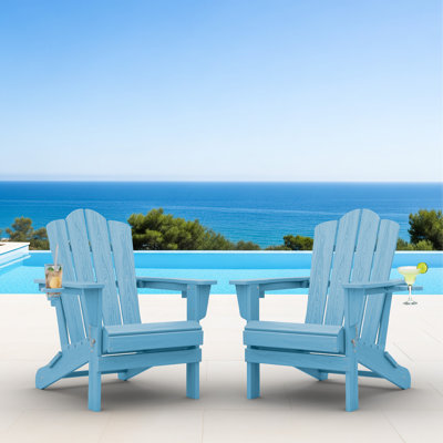 Chaise Adirondack pliante Ayanda en PEHD avec porte-gobelet double (ensemble de 2)