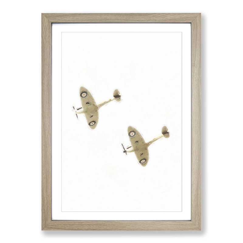 RAF Spitfire Planes - Picture Frame Graphic Art Print, 50cm H x 35cm W x 2cm D, Oak