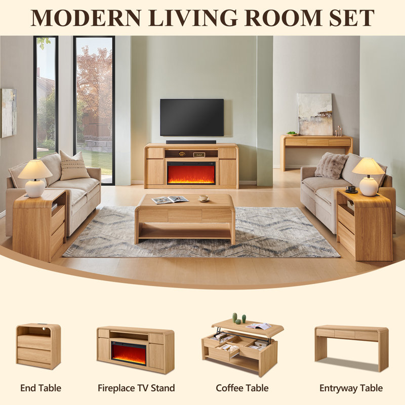 Console en bois 62,91 po avec 3 tiroirs de rangement Maud, Naturel