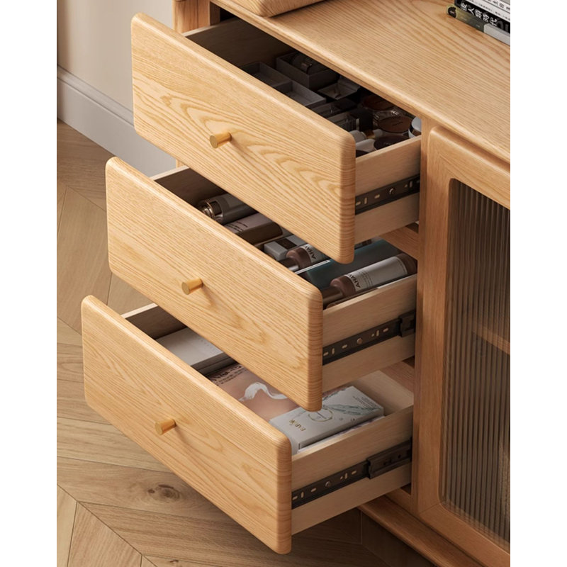Bureau en L en bois massif avec armoire de rangement et coiffeuse