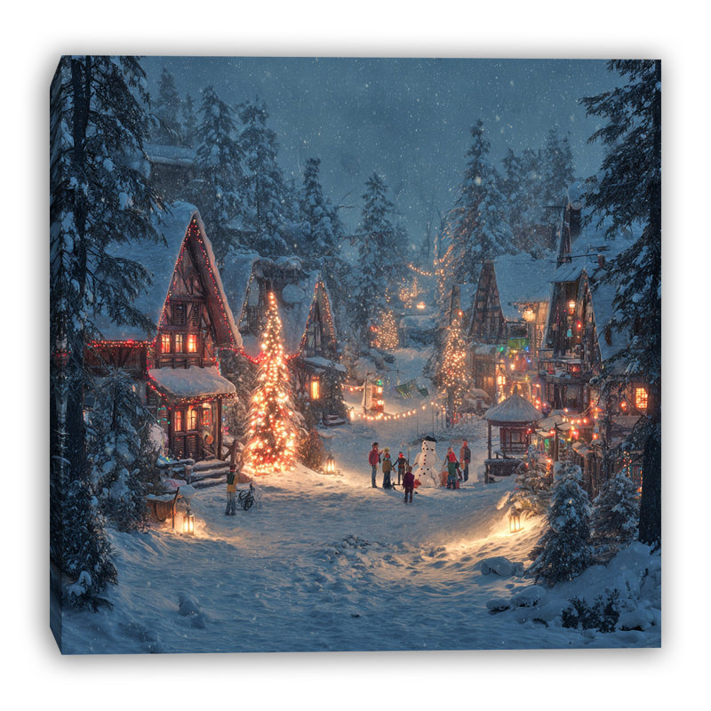 «Snowy Alpine Christmas Village», art mural sur toile, 20 po x 20 po