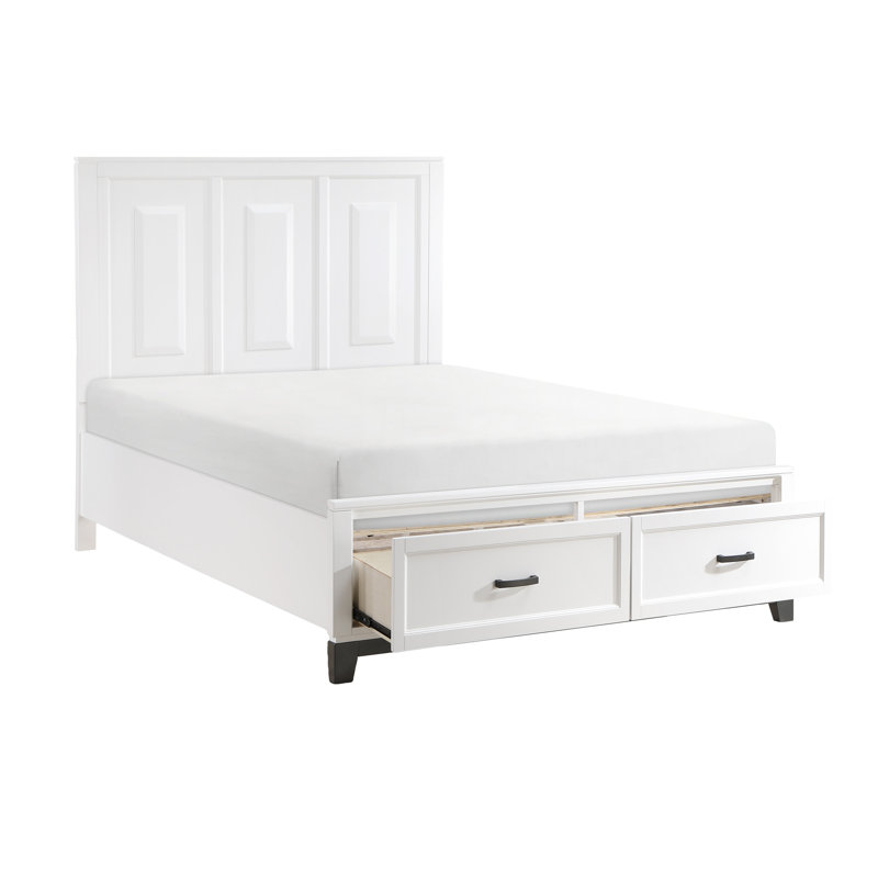 Lit plateforme grand avec rangement dans le tiroir de la chambre à coucher, lit en bois à finition tactile en bois blanc, rangement pour