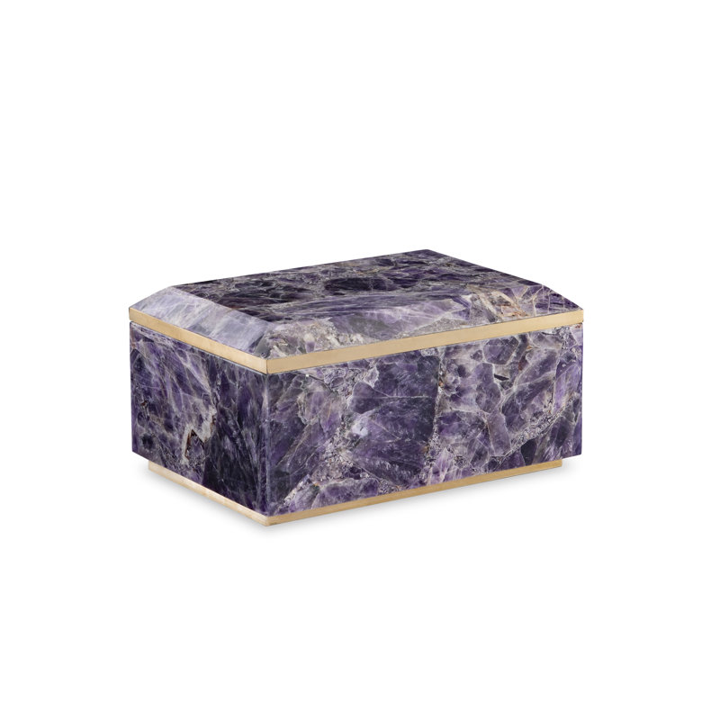 Handmade Amethyst Decorative Box with Brass Trim