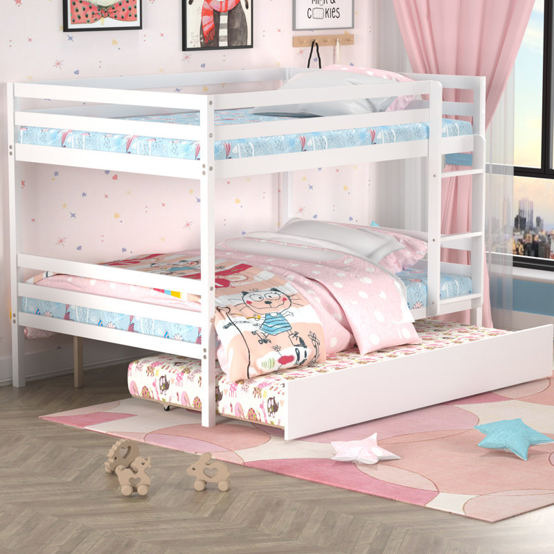 Twin Over Twin Bunk Bed with Trundle, Full Over Full, White