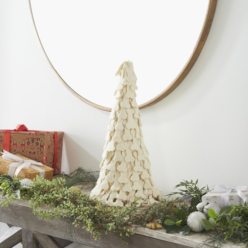 Handmade White Wool Felt Dogbone Christmas Tree Set