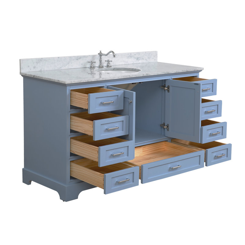 Ensemble de meuble-lavabo simple 60 po Larosa, Bleu poudre, Marbre de Carrare