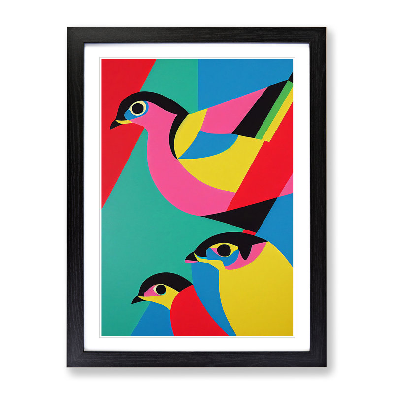 FRM-V0523-254X Birds Pop - Single Picture Frame Print, 64cm H x 46cm W x 2cm D, Black Framed