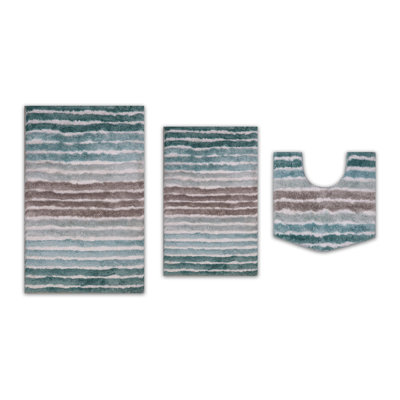 Bathroom Rugs Set of 3, Ultra Soft Microfiber Mats, Absorbent & Quick Drying, Non-Slip Rubber Backing, Machine Washable Bathroom Mats, Sink – 20x32, 24x40, 20x20 Turquoise