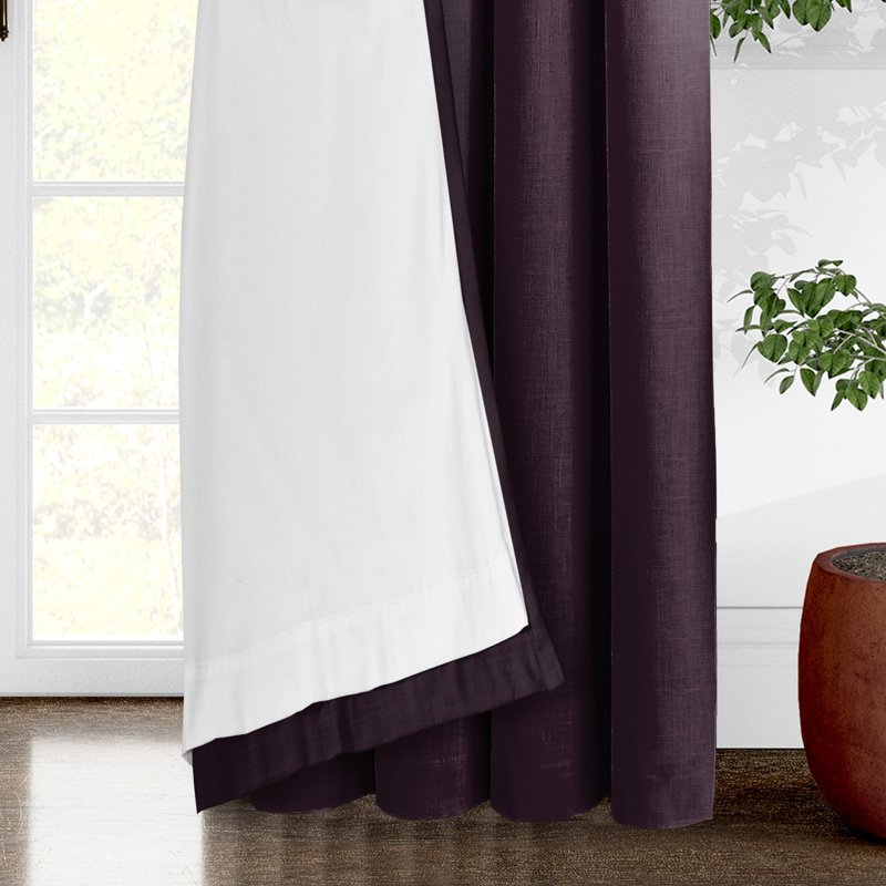 Elsie Linen Look Pinch Pleat Drapery Panels Pair, 20"W x 120"L, Eggplant