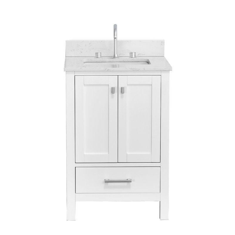24-inch Bathroom Vanity With Engineered Stone Top, White