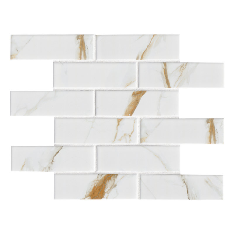Calacatta Gold Subway 12 in. x 12 in. Matte Porcelain Mosaic Floor and Wall Tile
