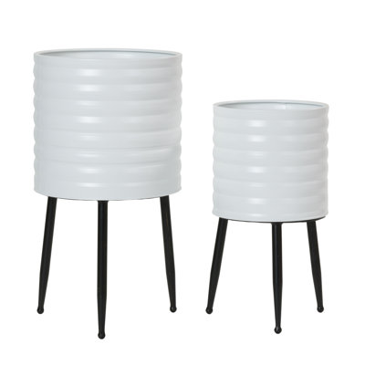 Fatima Mid Century Modern Indoor Metal Pot Planter With 3-Leg Metal Base - Set