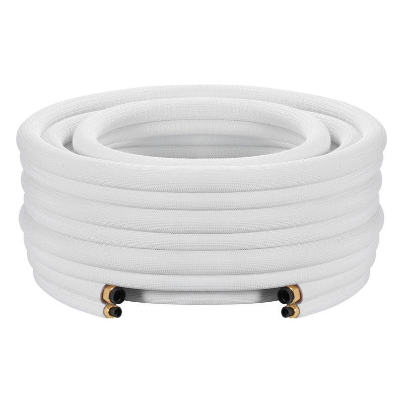100ft Mini Split Line Set, 3/8” & 5/8” OD AC Copper Tubing Pipe, 3/8 White PE Thickened Insulated Coil with Flared Nuts, Strapping Tapes, for Mini Split Air Conditioner HVAC or Heat Pump System