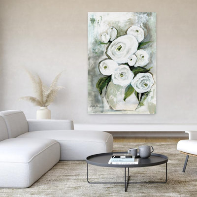 White Blossoms Rustic Contemporary Flower Wall Art Print