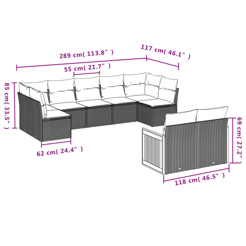 Ensemble de canapé de jardin en polyester thermolaqué en rotin PE Vidaxl