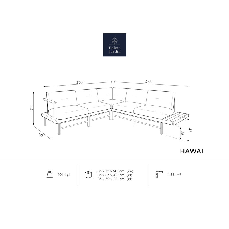 245cm Wide Metal Patio Sectional with Cushions, Light Grey