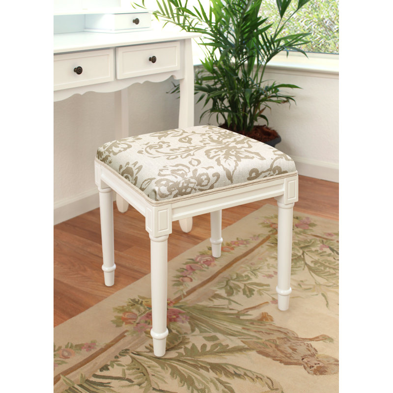 Camey Solid Wood Accent Stool, Off-White, Taupe