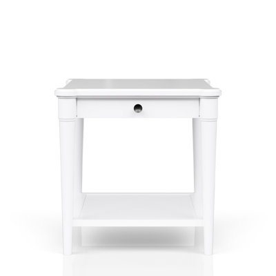 White Finish End Table With Drawer Storage, Solid Wood + , Transitional Casual, 24.69 In. Height, 26 Width, 24 Depth Finished & Casual Style, High, Wide, Deep, Captivating Design