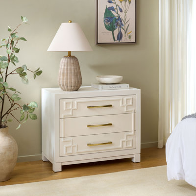 Elegant Chamere 32" Wide Nightstand – Glam Bedroom Chest with 3 Drawers