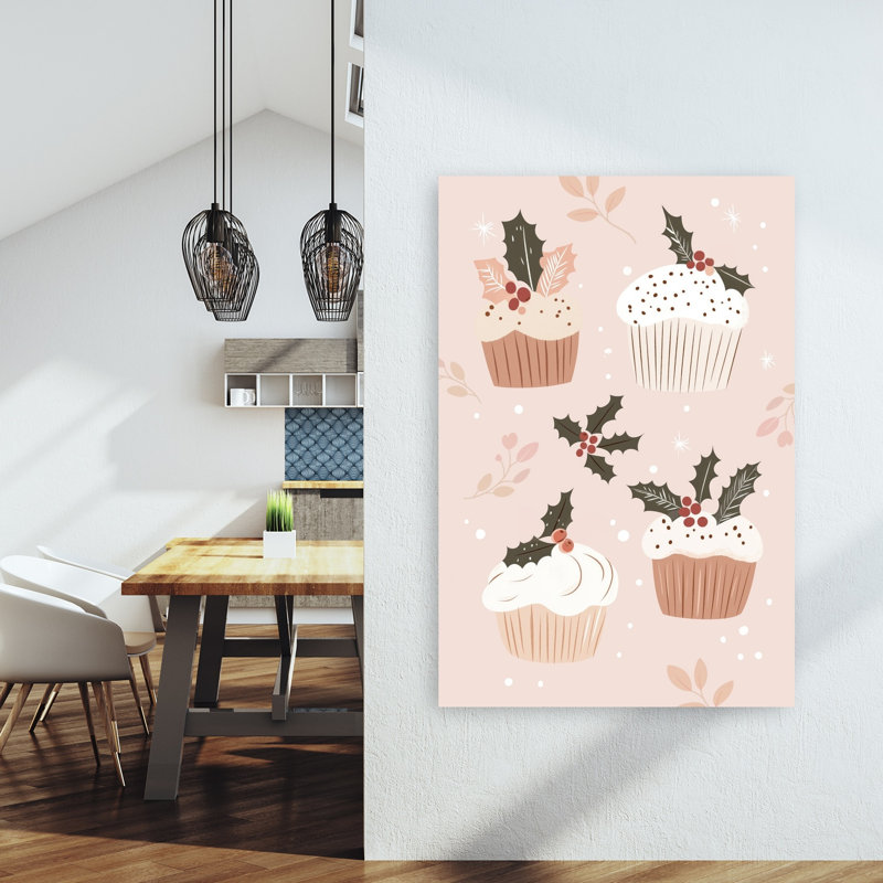 Cozy Christmas Cupcakes Whimsical Contemporary Winter Wall Art Print 1 Piece Wrapped Canvas Wall Art, 152.4cm H x 101.6cm W