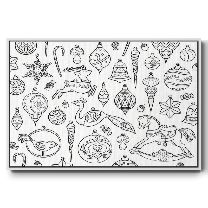 Ornements rétro encadrés sur toile, H 27 po x l 41 po x P 1,5 po, Blanc