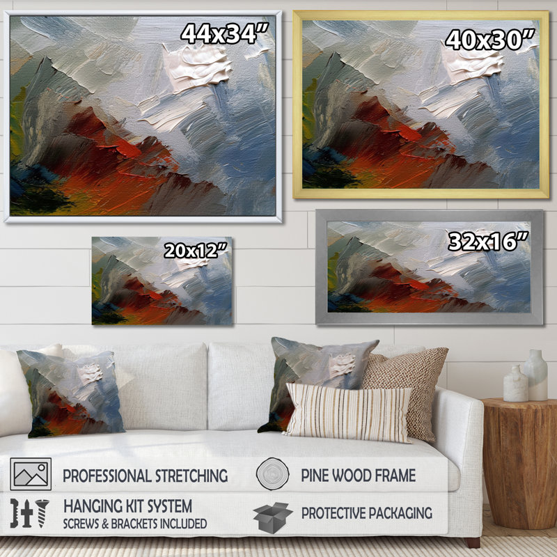 Sentiment d'automne abstrait rouge orange bleu I - peinture abstraite murale, salon, H 30 po x l 40 po x P 1,5 po