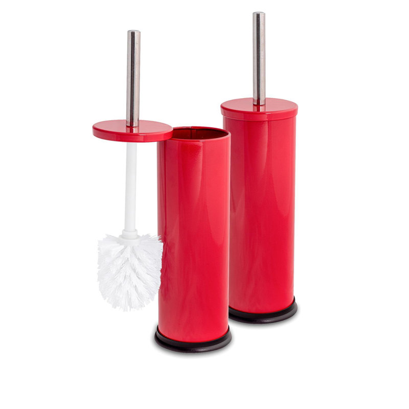 Harbour Housewares Round Toilet Brushes with Holder, Red