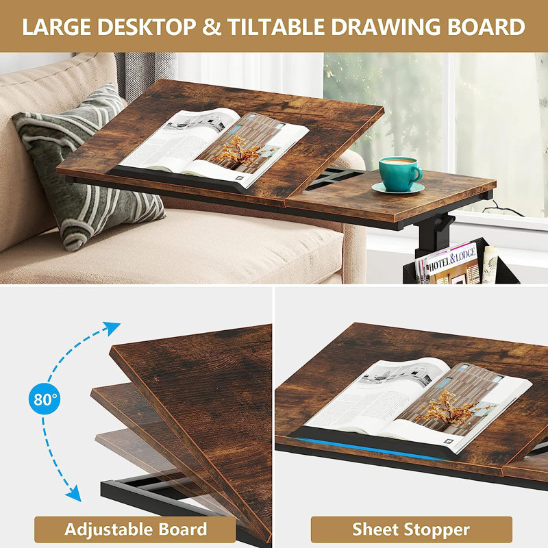 Ellzey Adjustable End Table, Rustic Brown