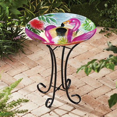 Solar Flamingo Bird Bath