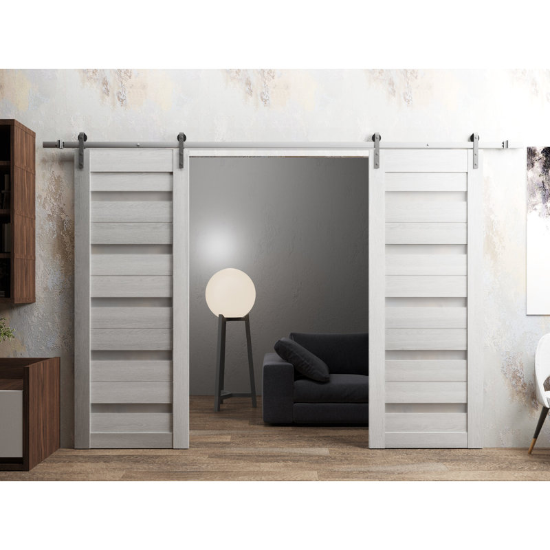 Portes de grange doubles en verre givré Quadro, 36 po x 80 po, Gris clair